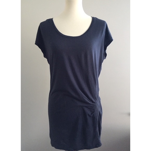 Vince Tops - Vince Side Gather Detail Short Sleeve Navy Tunic
